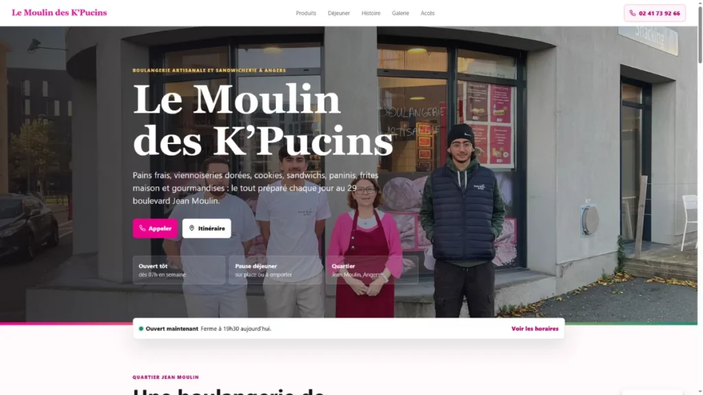 Site web réalisé pour Le Moulin des K’Pucins à Angers